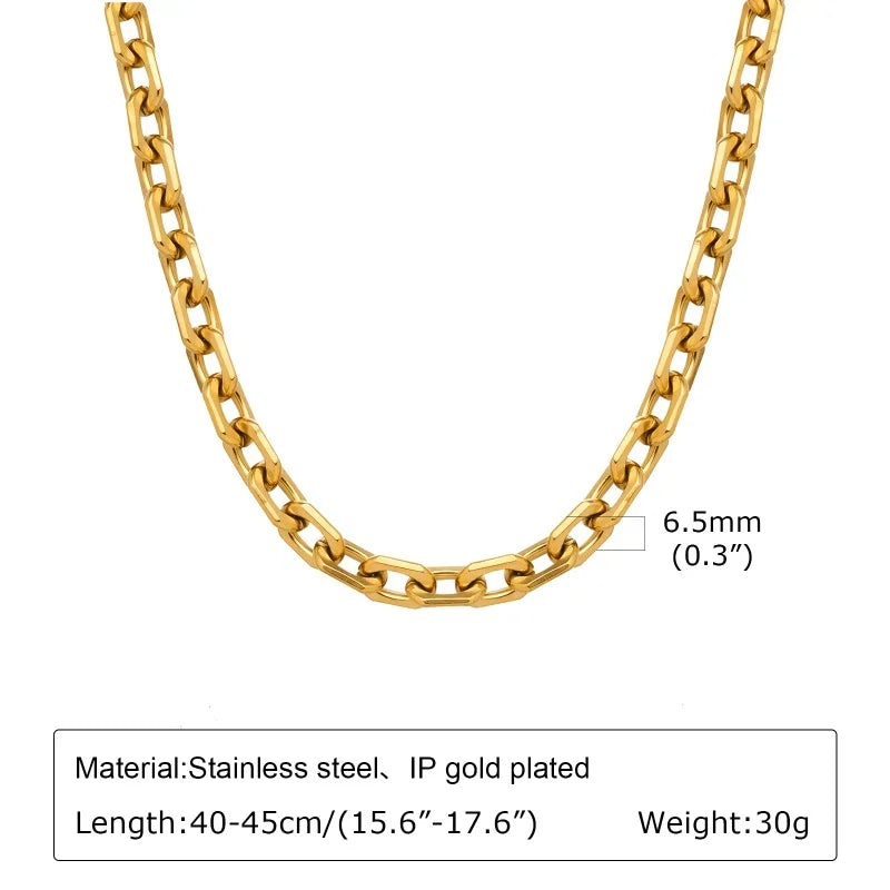 Chunky Gold Plated Link Necklace For Women, Stainless Steel Oval