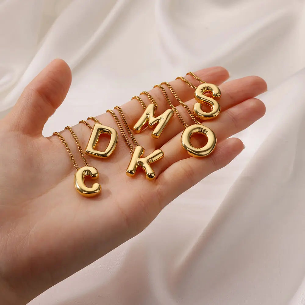 Chunky Initial Letter Pendant Necklaces For Women Gold Color