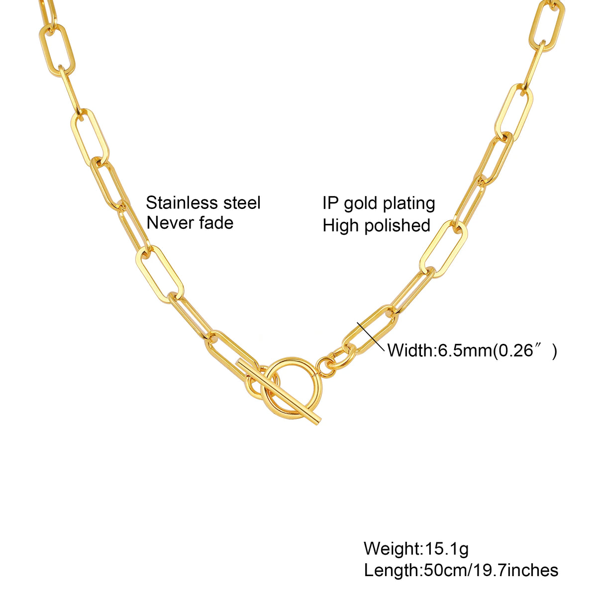 Chunky Gold Plated Link Necklace For Women, Stainless Steel Oval