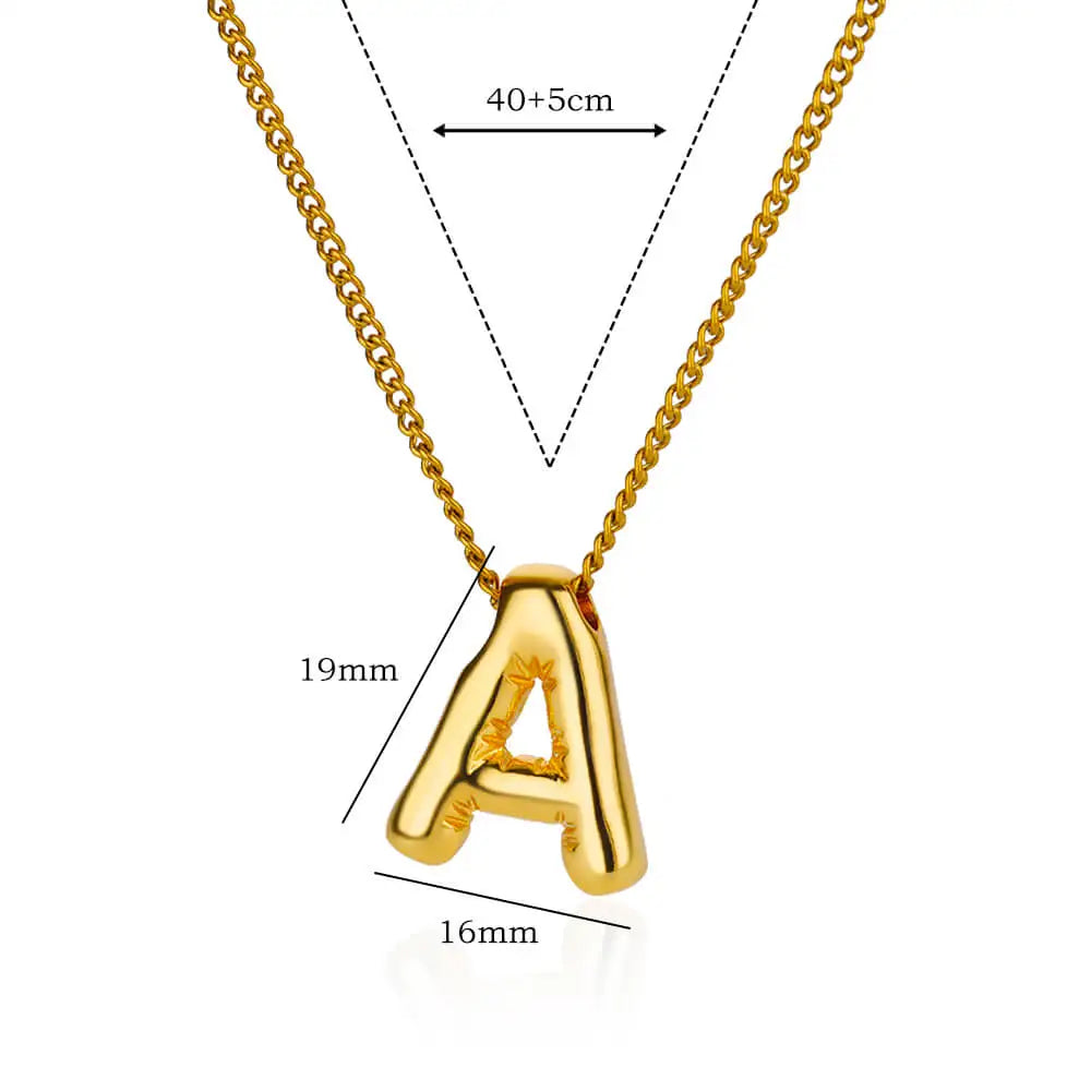Chunky Initial Letter Pendant Necklaces For Women Gold Color