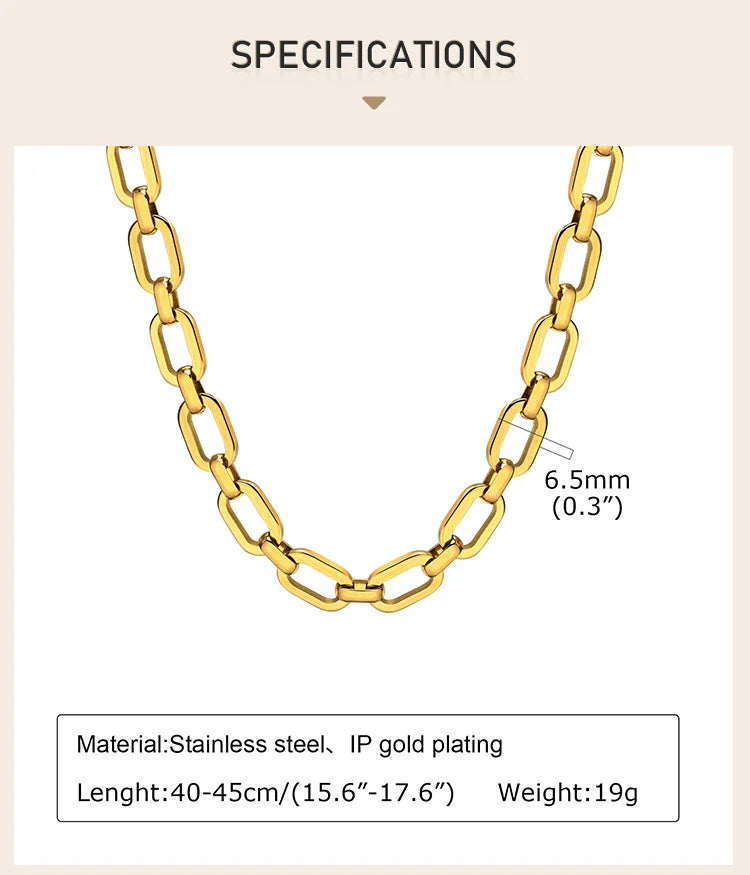 Chunky Gold Plated Link Necklace For Women, Stainless Steel Oval