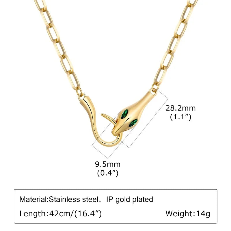 Chunky Gold Plated Link Necklace For Women, Stainless Steel Oval
