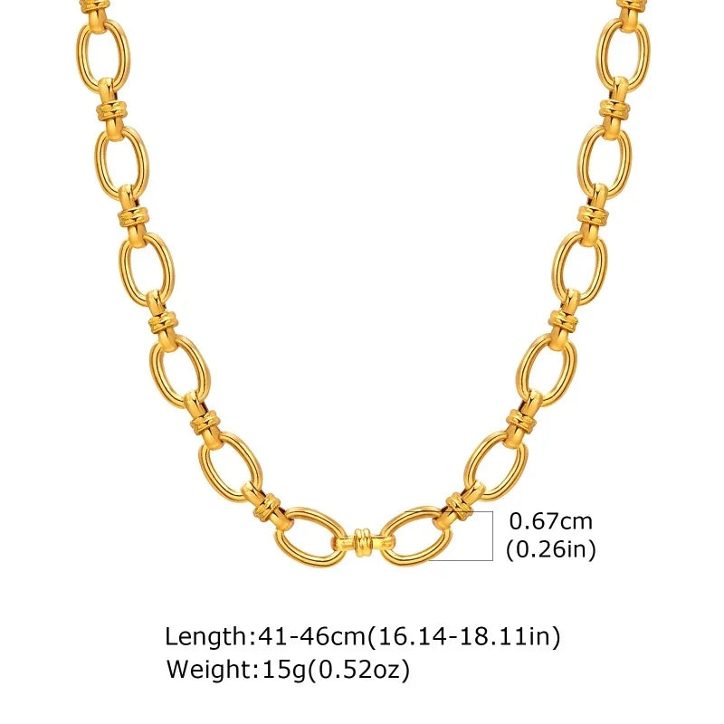 Chunky Gold Plated Link Necklace For Women, Stainless Steel Oval