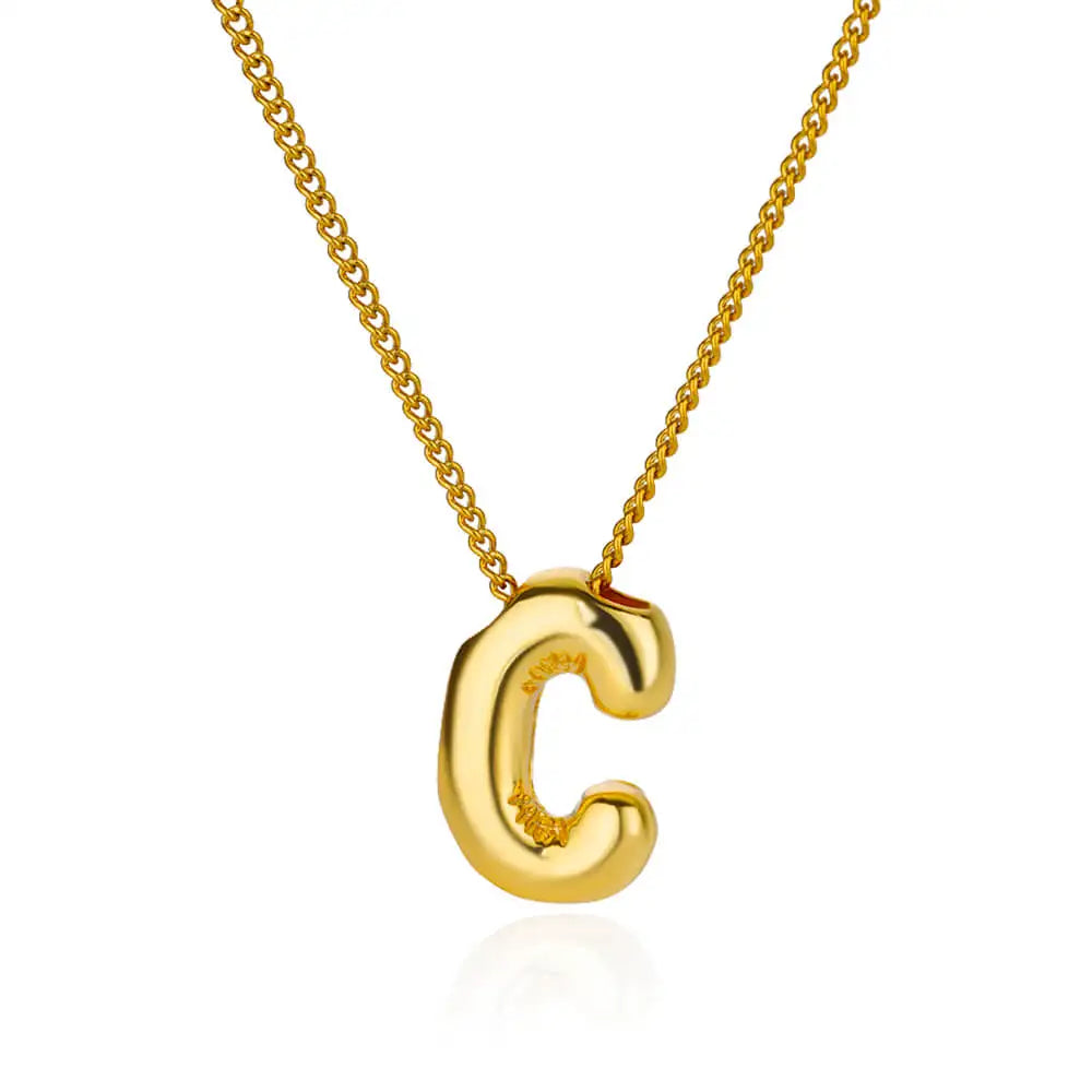 Chunky Initial Letter Pendant Necklaces For Women Gold Color