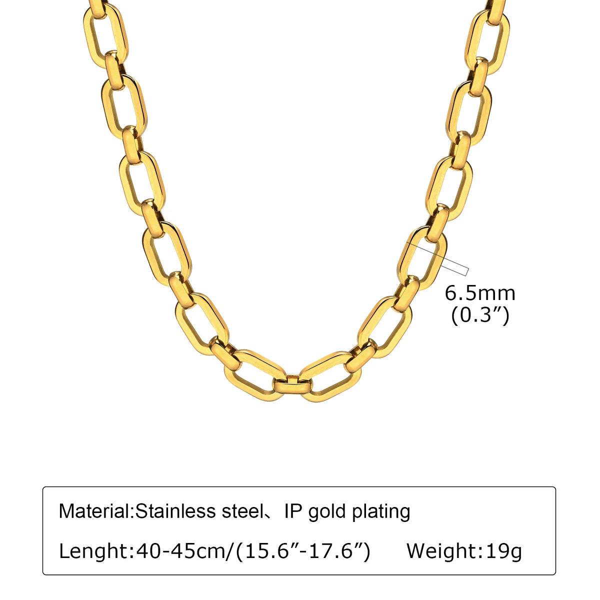 Chunky Gold Plated Link Necklace For Women, Stainless Steel Oval