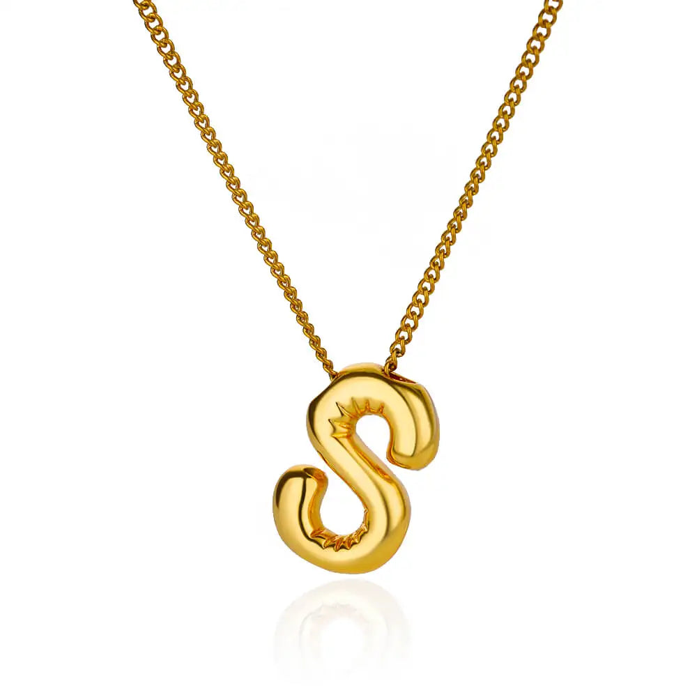 Chunky Initial Letter Pendant Necklaces For Women Gold Color