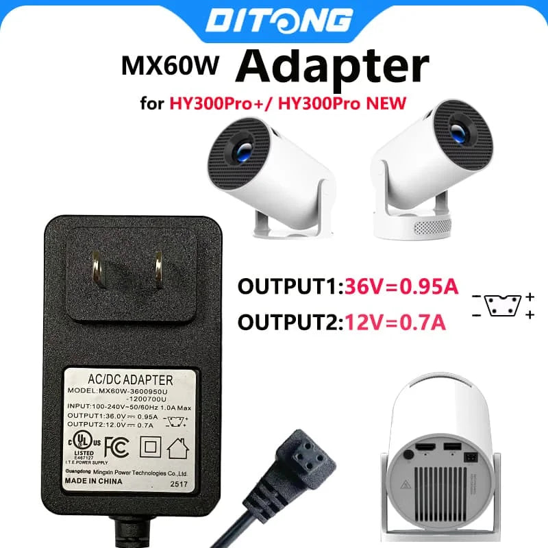 DITONG HY300pro+ projector 1.2/3m Original extended power adapter DC