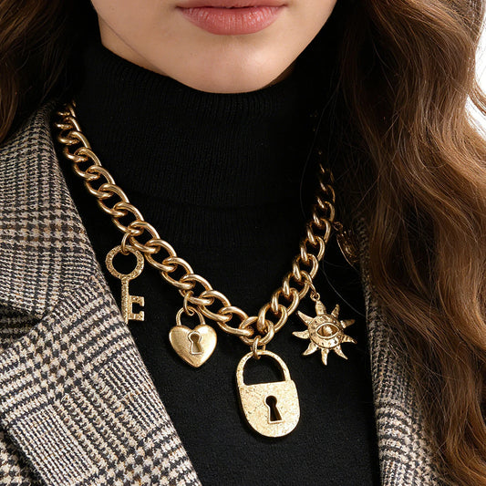 Symbolic Gold Charm Chain Choker (Edgy Whimsical) Statement Jewelry