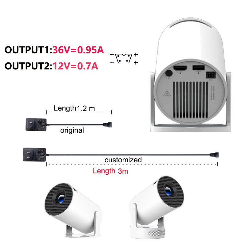 DITONG HY300pro+ projector 1.2/3m Original extended power adapter DC