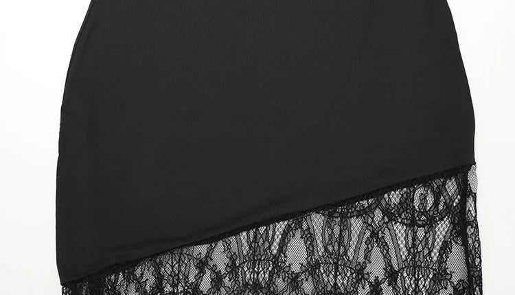 Ahagaga Fashion Women's Maxi Dresses Lace Patchwork Sexy Sheer Split