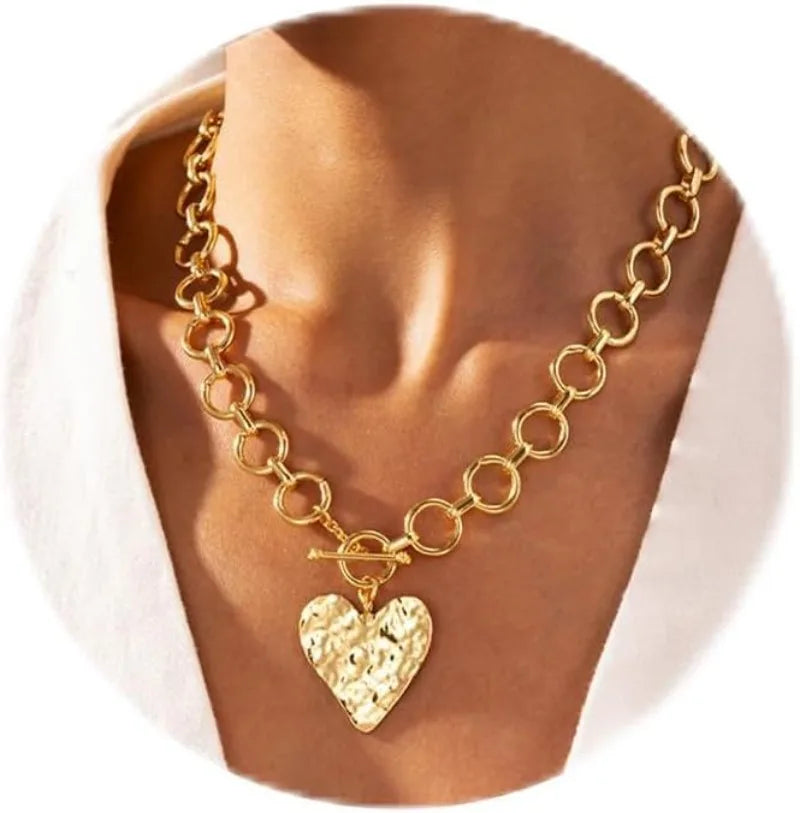Chunky Heart Necklace for Women Gold Plated Chunky Heart Pendant Bold