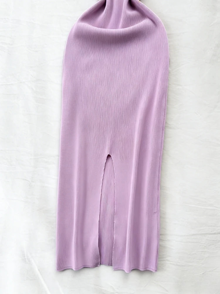 Purple Sexy Summer Knit Maxi Dress Women Short Sleeve Elastic Bodycon