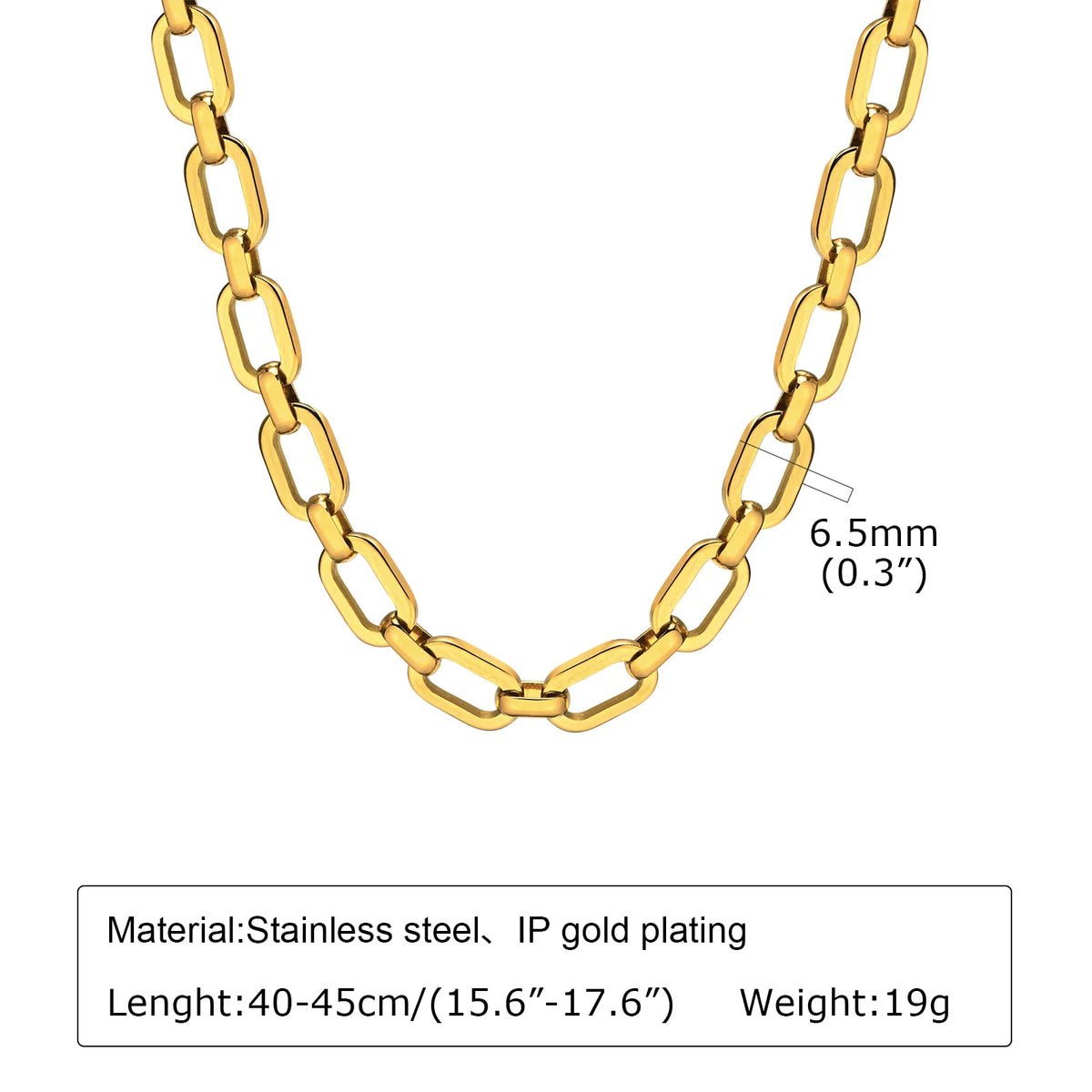 Chunky Gold Plated Link Necklace For Women, Stainless Steel Oval