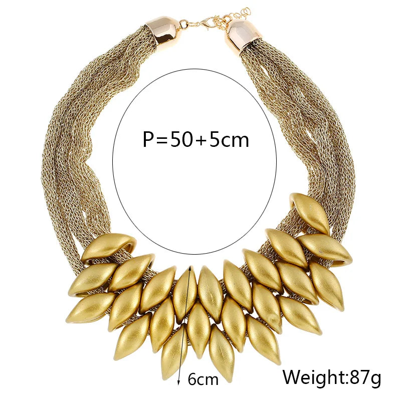 Bohemian Luxury Gold Color Net Chain Chunky Statement Necklace Women