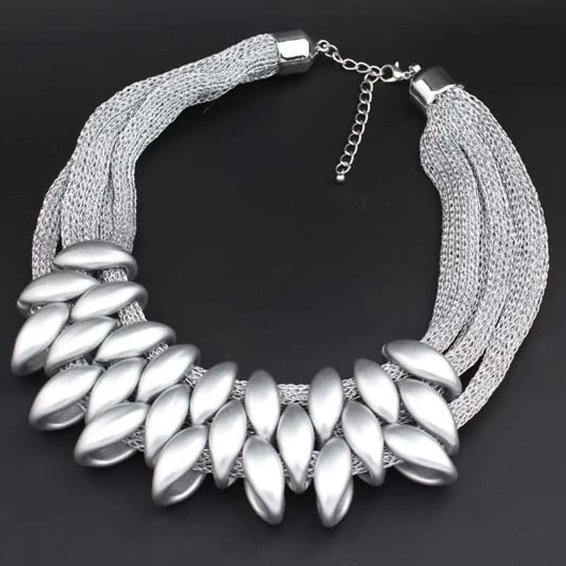 Bohemian Luxury Gold Color Net Chain Chunky Statement Necklace Women
