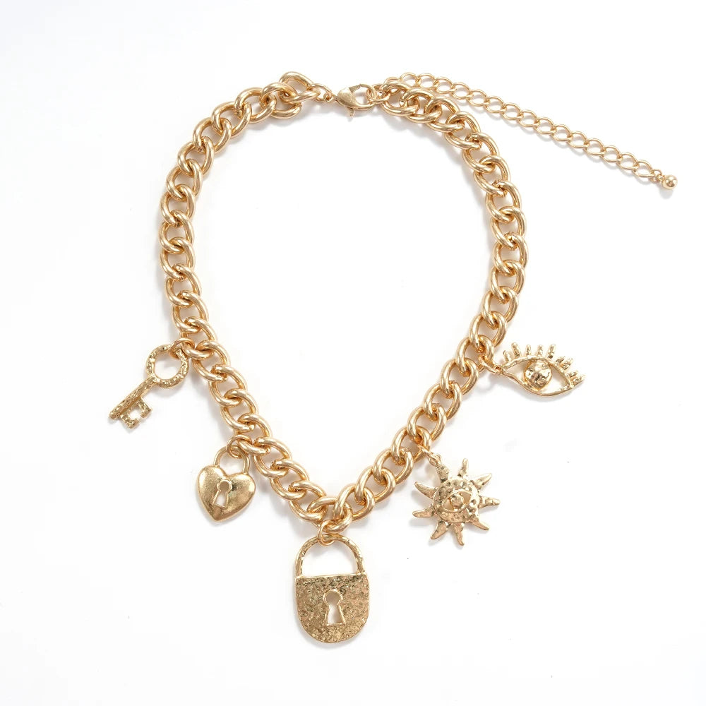 Symbolic Gold Charm Chain Choker (Edgy Whimsical) Statement Jewelry