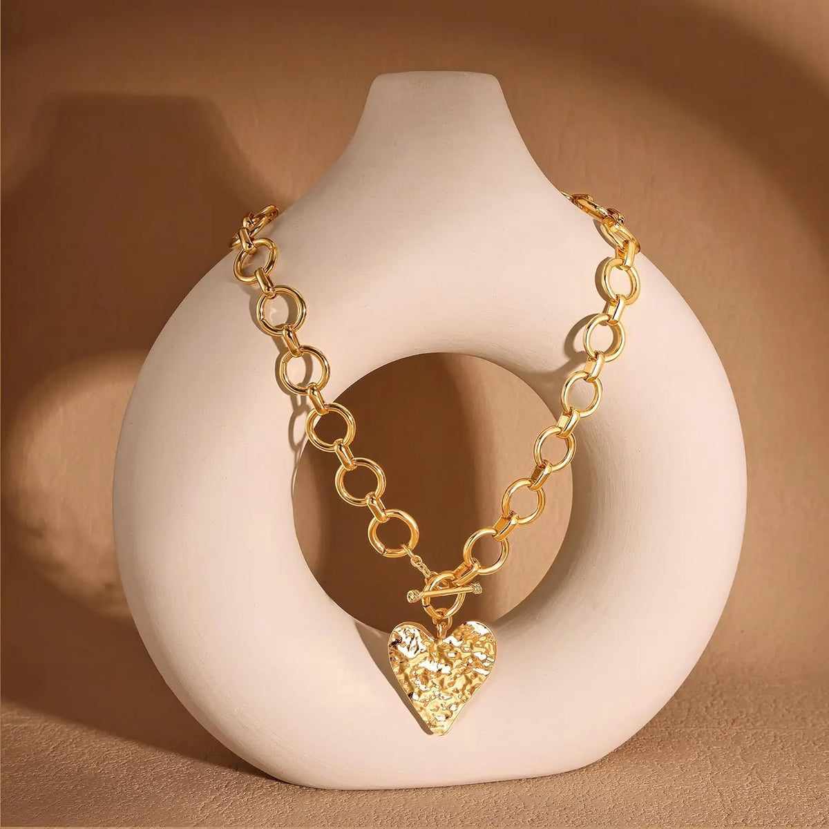 Chunky Heart Necklace for Women Gold Plated Chunky Heart Pendant Bold