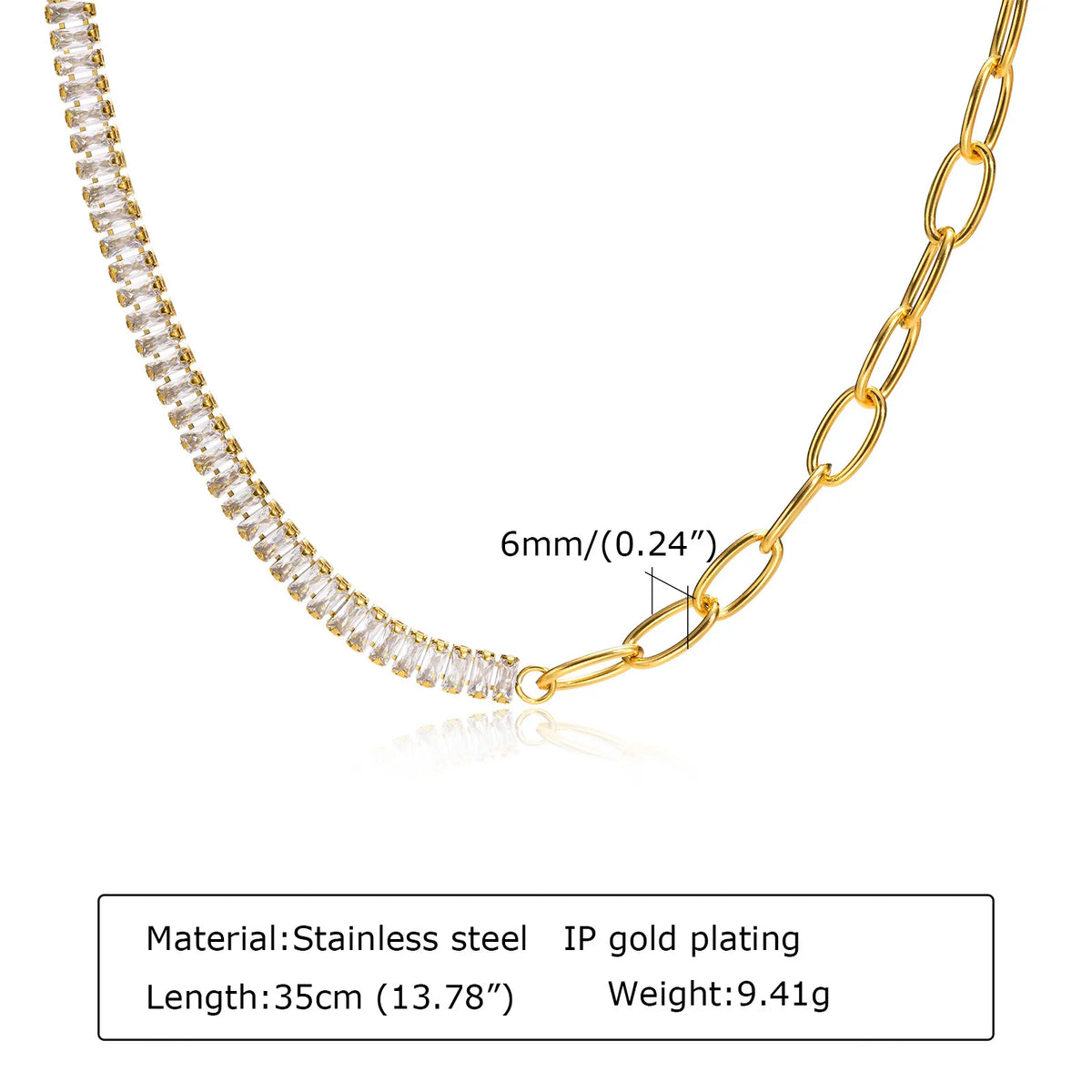 Chunky Gold Plated Link Necklace For Women, Stainless Steel Oval