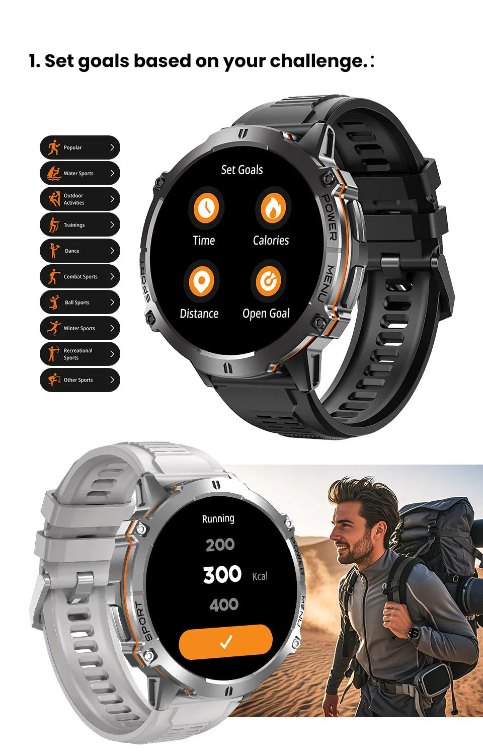 T-Rex 3 Military Grade 1000mAh Battery Smart Watch 10ATM Waterproof