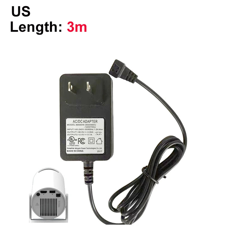 DITONG HY300pro+ projector 1.2/3m Original extended power adapter DC
