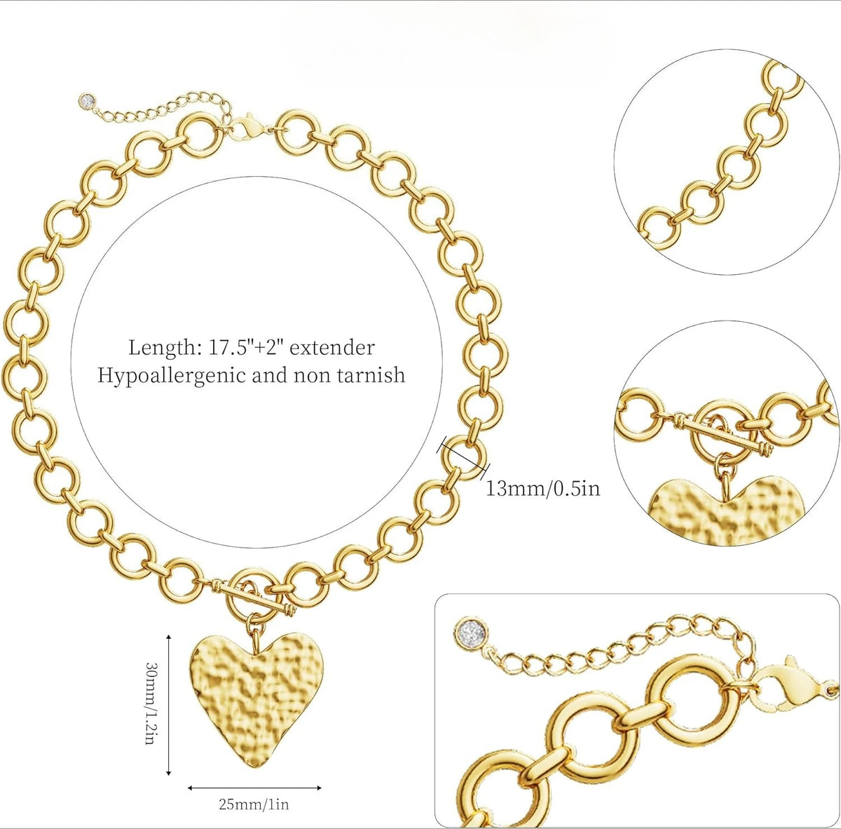 Chunky Heart Necklace for Women Gold Plated Chunky Heart Pendant Bold