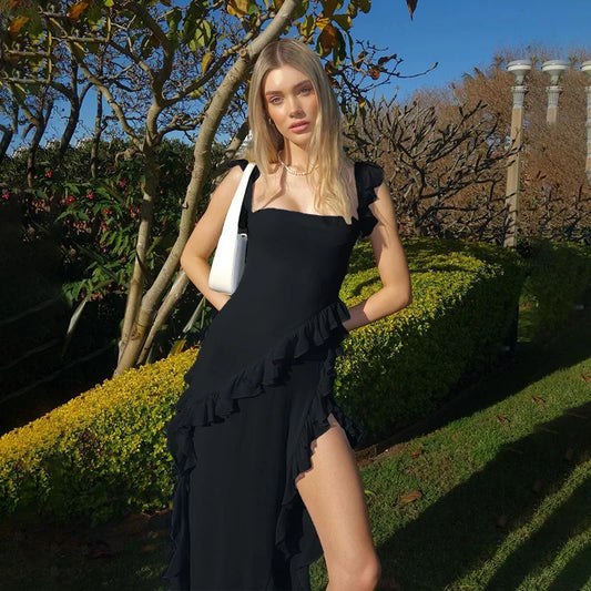 Elegant Ruffle Sleeveless Dress Women's Irregular Tassel 2024 Summer