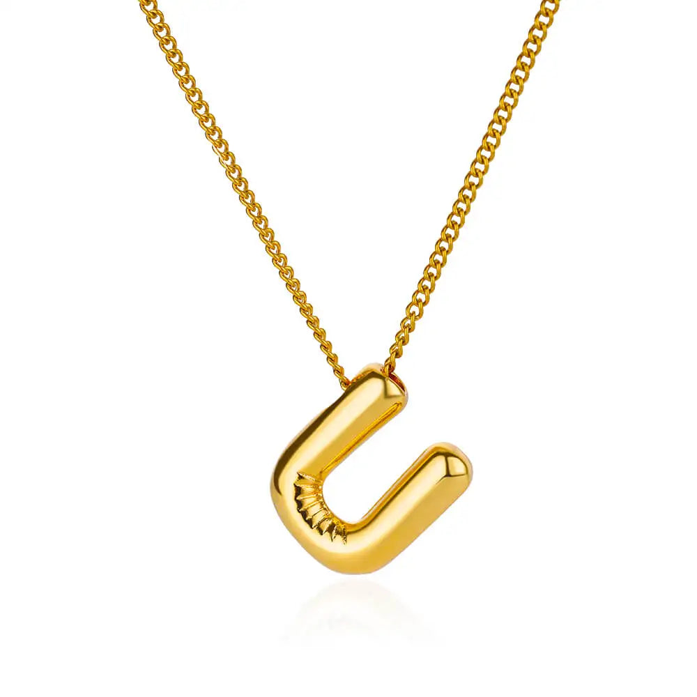 Chunky Initial Letter Pendant Necklaces For Women Gold Color