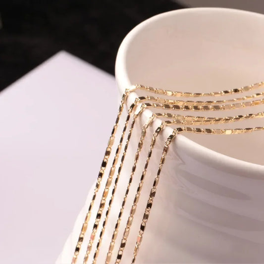 40-75cm 18k Gold Color Charm 2mm Flat Chain Necklaces For Women Men