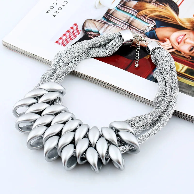 Bohemian Luxury Gold Color Net Chain Chunky Statement Necklace Women