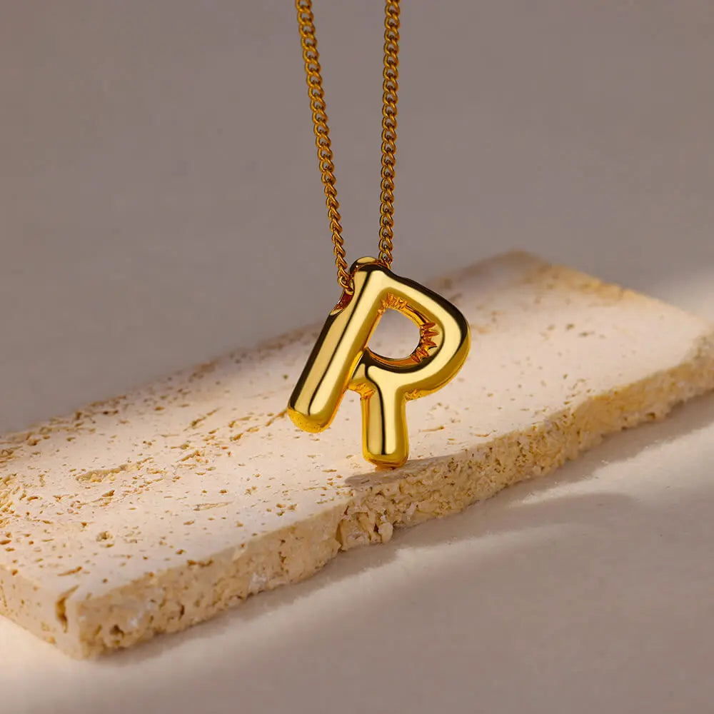 Chunky Initial Letter Pendant Necklaces For Women Gold Color