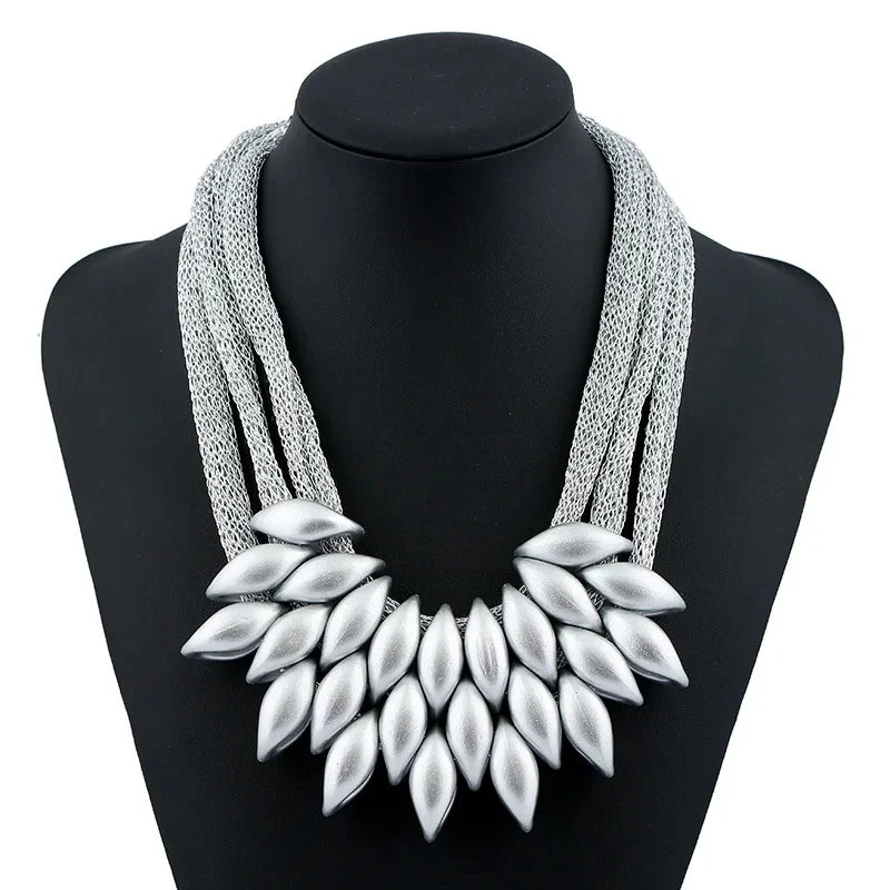 Bohemian Luxury Gold Color Net Chain Chunky Statement Necklace Women