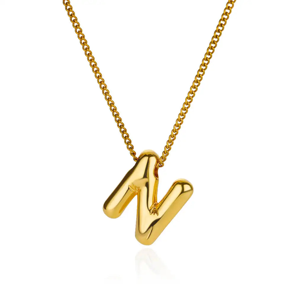 Chunky Initial Letter Pendant Necklaces For Women Gold Color