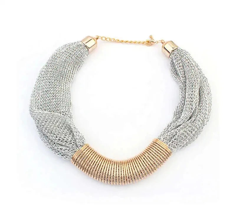 Bohemian Luxury Gold Color Net Chain Chunky Statement Necklace Women